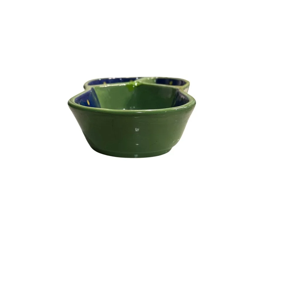 Denniseast Ceramic Flip Flop‎ Divided Serving Dish Blue Yellow Dots Green